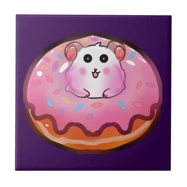 Carreau Cute Kawaii Hamster in Pink Frosted Donut Art (Devant)