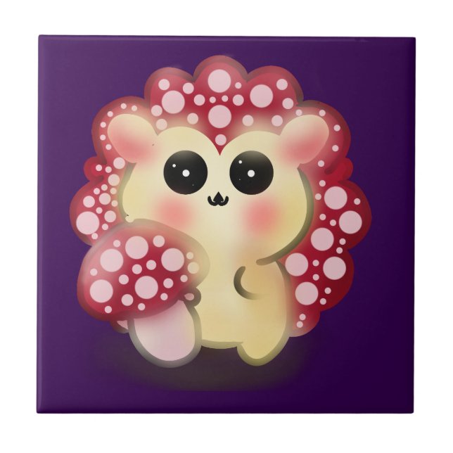 Carreau Cute Kawaii Red Mushroom Hedgehog Toadstool Art (Devant)