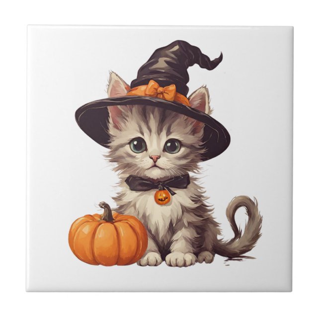 Carreau Cute Kitten en costume sorcier Halloween (Devant)