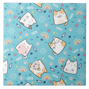 Carreau Cute Kitty Chats Motif Whimsical