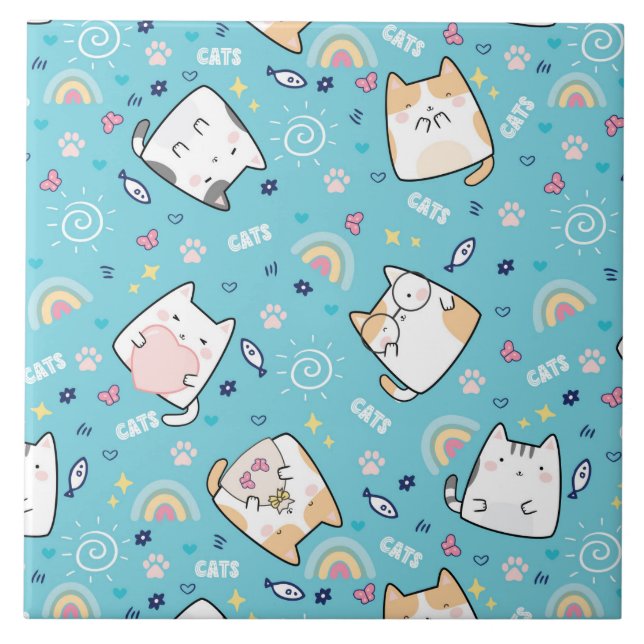 Carreau Cute Kitty Chats Motif Whimsical (Devant)