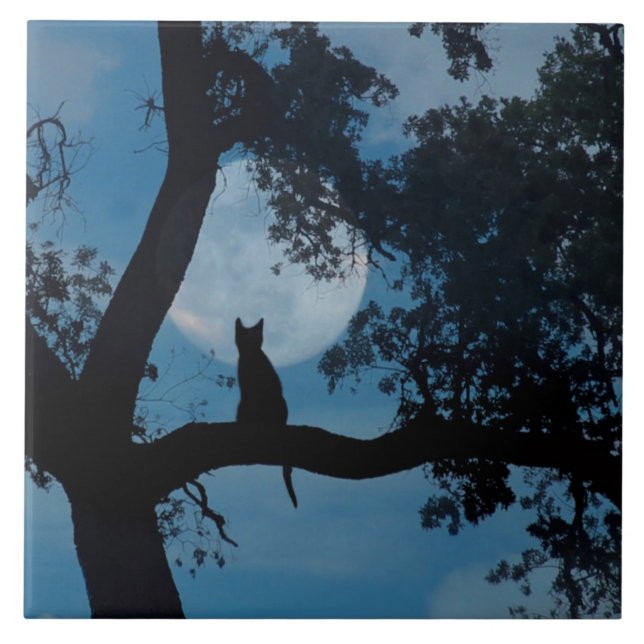 Carreau Cute Kitty et Moon Art Tile (Devant)