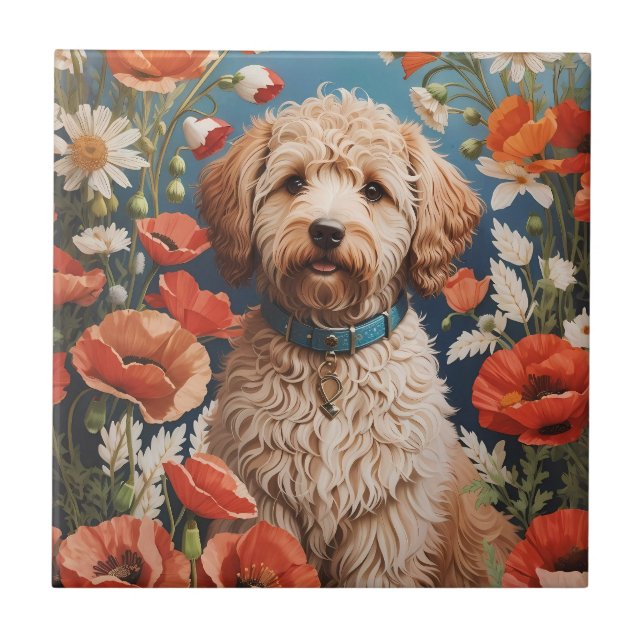 Carreau Cute Labradoodle Daisy Et Fleur De Pavot (Devant)