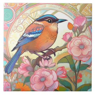 Carreau Cute Little Bird Art Nouveau Déco Inspo Floral