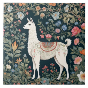 Carreau Cute Llama Élégant Floral