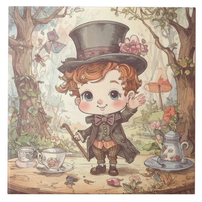 Carreau Cute Mad Hatter Whimsical Wonderland Woodland Art (Devant)