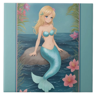 Carreau Cute Mermaid - Blonde Cartoon fille avec la queue