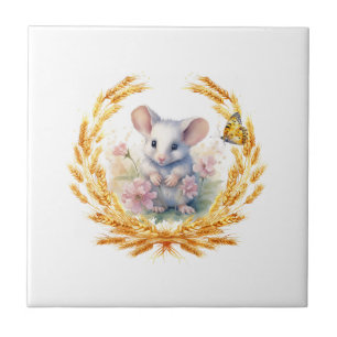 Carreau Cute Mouse Blé Papillon Carrelage blanc Floral