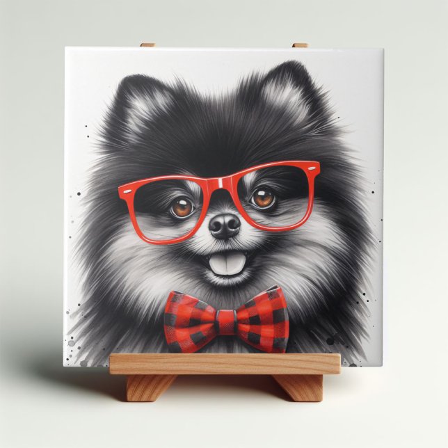 Carreau Cute Nerd rouge Pomeranian (Créateur téléchargé)