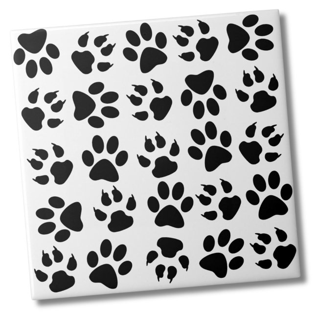Carreau Cute noir blanc animal de compagnie chien Motif mâ (Cute Simple Black White Pet Dog Paw Print Pattern Ceramic Tile)