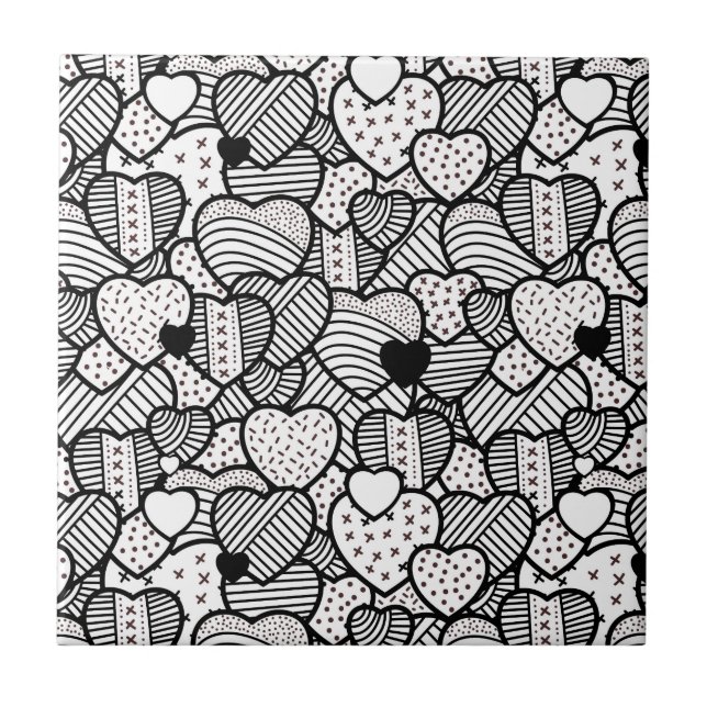 Carreau Cute noir blanc coeurs motif (Devant)