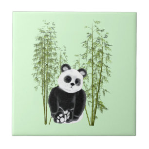 Carreau Cute Panda assise en bambou