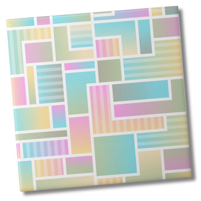 Carreau Cute Pastel Ombre Arc-en-ciel Motif géométrique (Cute Pastel Ombre Rainbow Geometric Pattern Ceramic Tile)