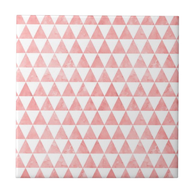 Carreau Cute Pink And White Triangle Pattern Ceramic Tile (Devant)