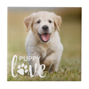 Carreau Cute Puppy Love Personalized Pet Photo Amoureux de