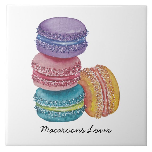 Carreau Cute Rainbow Macaroons In Watercolor (Devant)