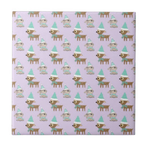 Carreau Cute Reindeer et Bunnies Vacances Motif d'art