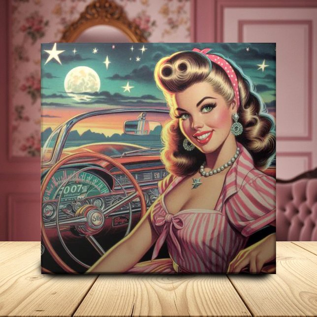 Carreau Cute Retro Girl (Créateur téléchargé)