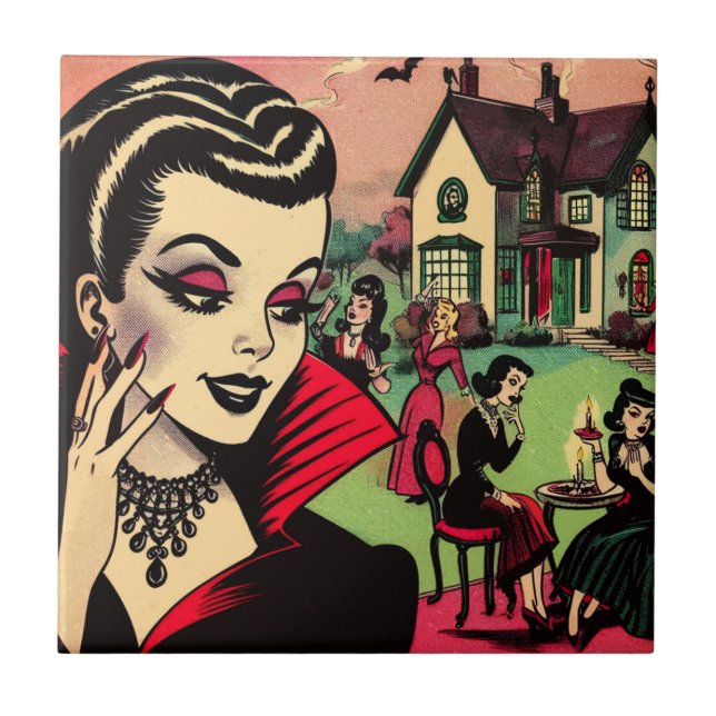 Carreau Cute Retro Goth Vampire Comics Femme (Devant)