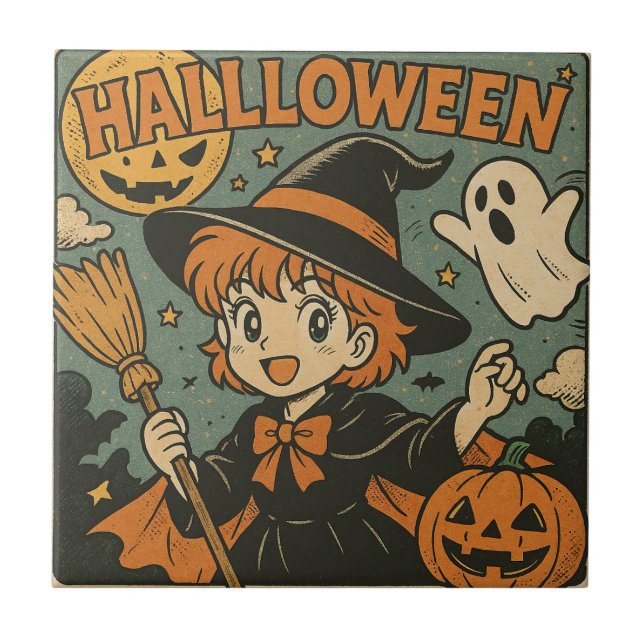 Carreau Cute retro Japanese cartoon Halloween (Devant)