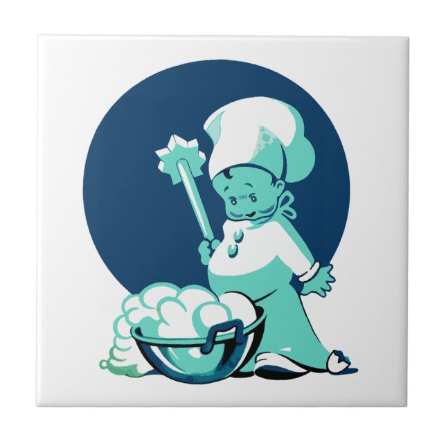 Carreau Cute Retro Vintage Blue Boy Chef Baker (Devant)