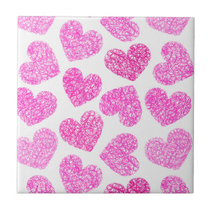 Carreau Cute rose Doodled Heart Valentine's Day Motif