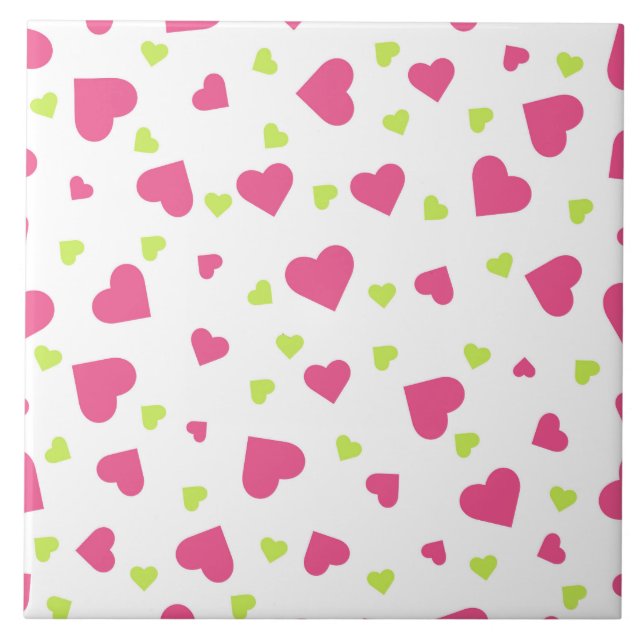 Carreau Cute rose et vert Tumbling Hearts Motif (Devant)