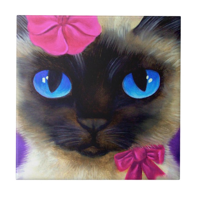 Carreau Cute Siamese Chat Kitten peinture photo (Devant)