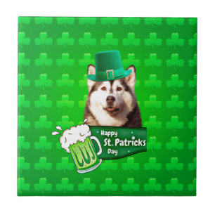 Carreau Cute Siberian Husky Chien Casquette St. Patrick's 