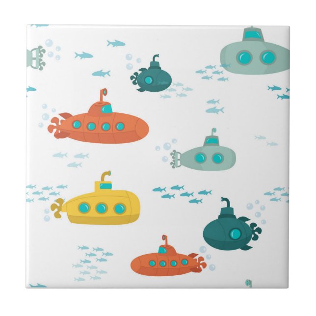 Carreau Cute Submarine Nautical Deep Sea Fish Kids (Devant)