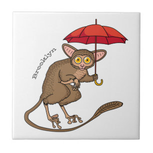 Carreau Cute Tarsier avec dessin animé parapluie