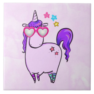 Carreau Cute Unicorne dans les lunettes en forme de coeur