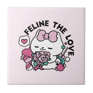 Carreau Cute Valentine's Cat Design - Feline the Love