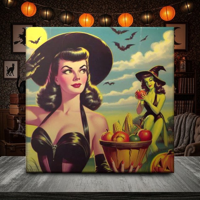Carreau Cute Vintage Halloween sorcière Pin-up (Créateur téléchargé)