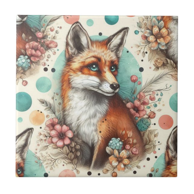 Carreau Cute Vintage Watercolo Fox peinture (Devant)