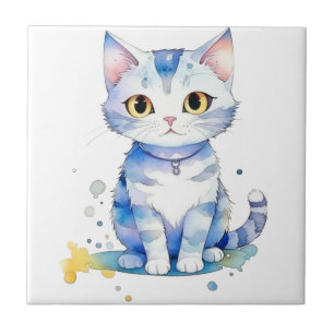 Carreau Cute watercolor cat (chaton) design