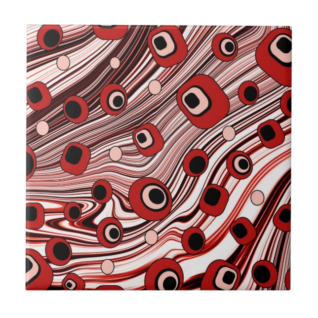 Carreau Cute Wavy Retro Art Super avec noir et rouge (Devant)