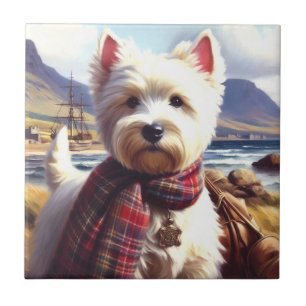 Carreau Cute West Highland Peinture de Terrier blanc