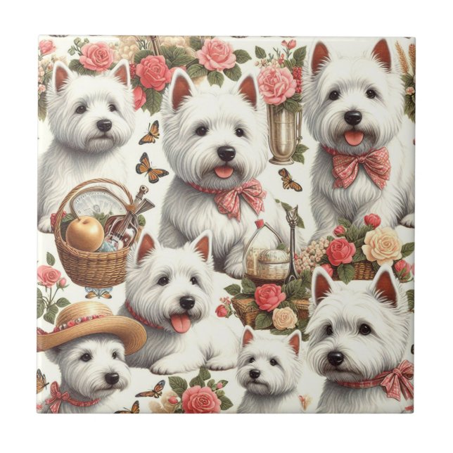 Carreau Cute West Highland White Terrier sans fil (Devant)