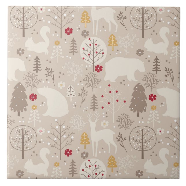 Carreau Cute Woodland Animaux Nordic Motif Noël (Devant)