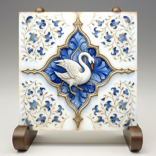 Carreau Cygne bleu blanc or ornementation médiévale