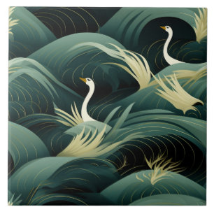 Carreau Cygnes dans des vagues, design moderne chic