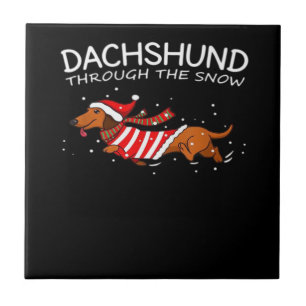 Carreau Dachshund à travers la neige Drôle de chien Noël C