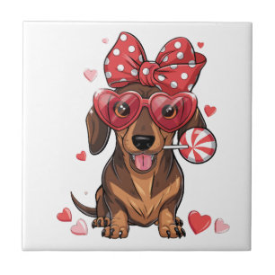 Carreau Dachshund Adorable Avec Lunettes En Forme De Coeur