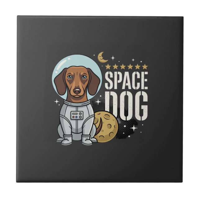 Carreau Dachshund Chien Spatial Astronaute Vecteur (Devant)
