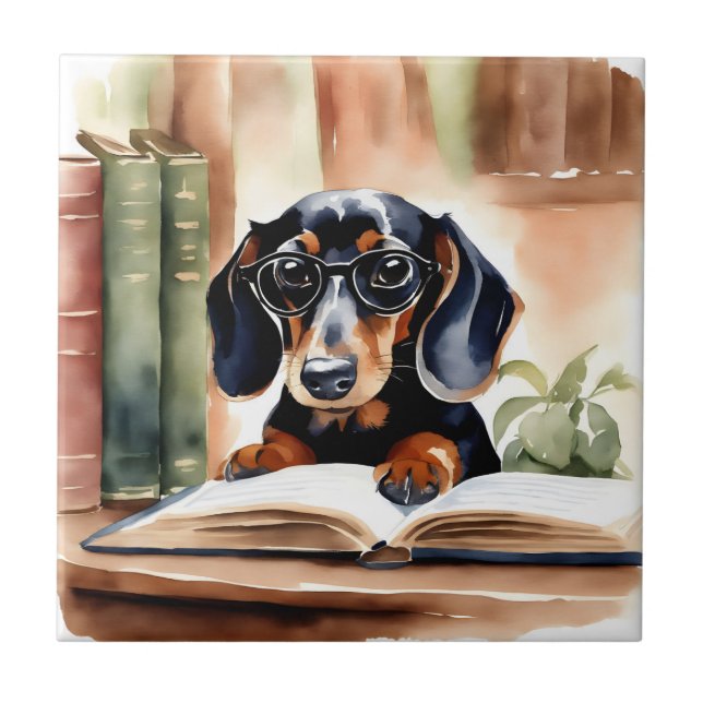 Carreau Dachshund en aquarelle (Devant)