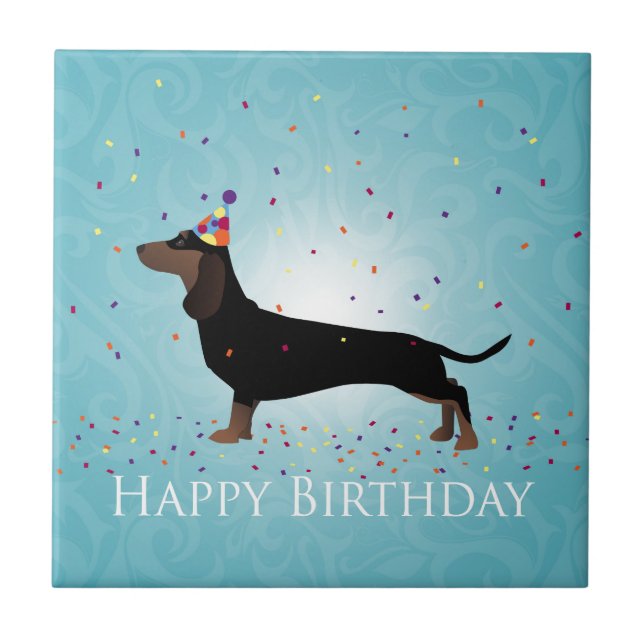 Carreau Dachshund Joyeux Design d'anniversaire (Devant)