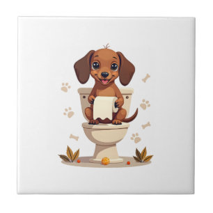 Carreau Dachshund Mignon Vintage sur Toilettes Dessin Anim