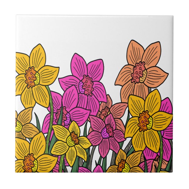 Carreau Daffodils colorés Fleurs Design (Devant)
