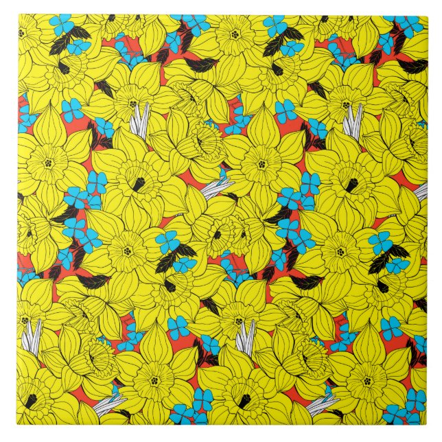 Carreau Daffodiques motif floral printanier (Devant)